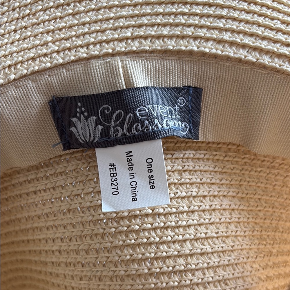 Tan and Black Floppy Beach Hat with Embroidered Brim - Picture 2 of 2